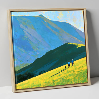 Sunlit Dog Walk Below Blencathra gifts for dog walkers canvas wall art in natural frame