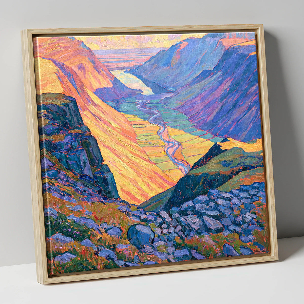 Vibrant Wasdale from Great Gable lake district fell canvas wall art in natural frame