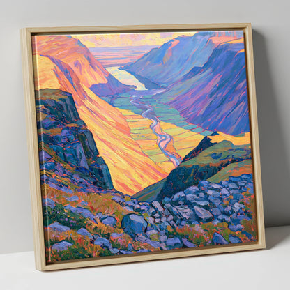 Vibrant Wasdale from Great Gable lake district fell canvas wall art in natural frame