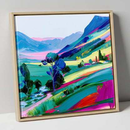 Vivid Morning Mist Valley lake district sky canvas wall art in natural frame