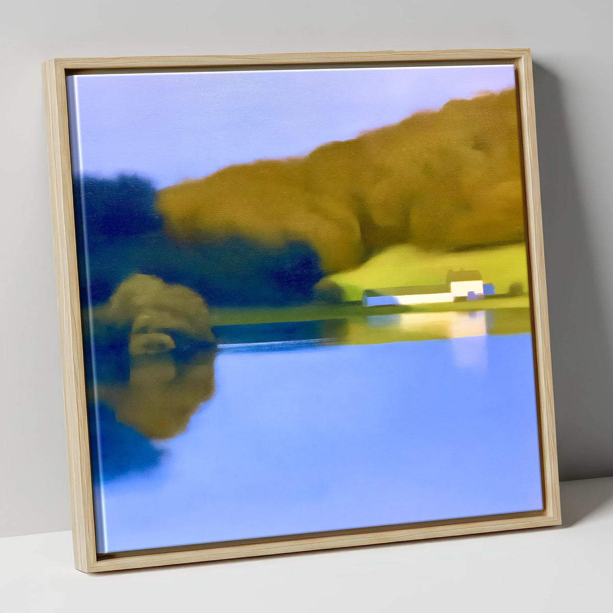 Mirrored Islet on Coniston Water lake district lake canvas wall art in natural frame