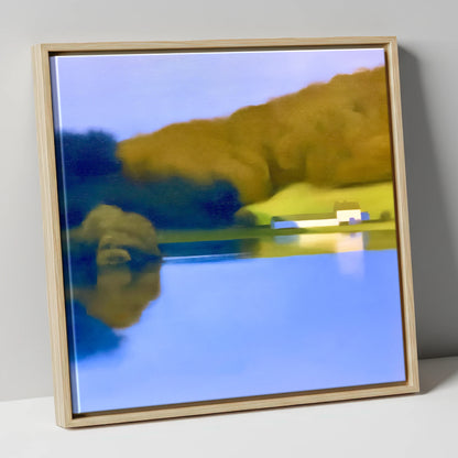 Mirrored Islet on Coniston Water lake district lake canvas wall art in natural frame
