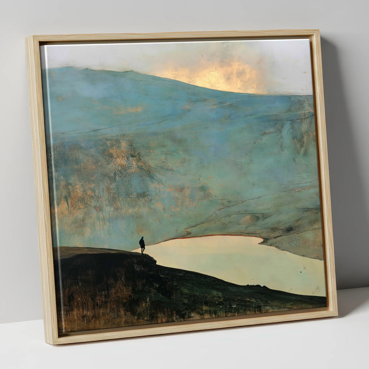 Helvellyn Walker and Golden Sky lake district fell canvas wall art in natural frame