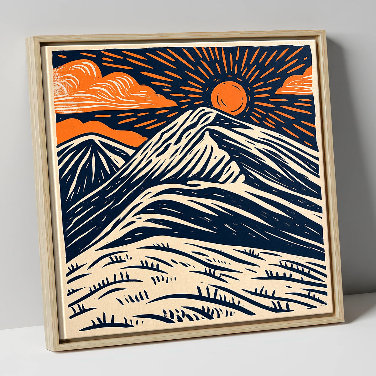 Blencathra With Terracotta Sunburst lake district fell canvas wall art in natural frame