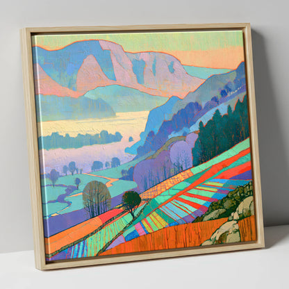 Vivid Morning Valley Mist lake district sky canvas wall art in natural frame