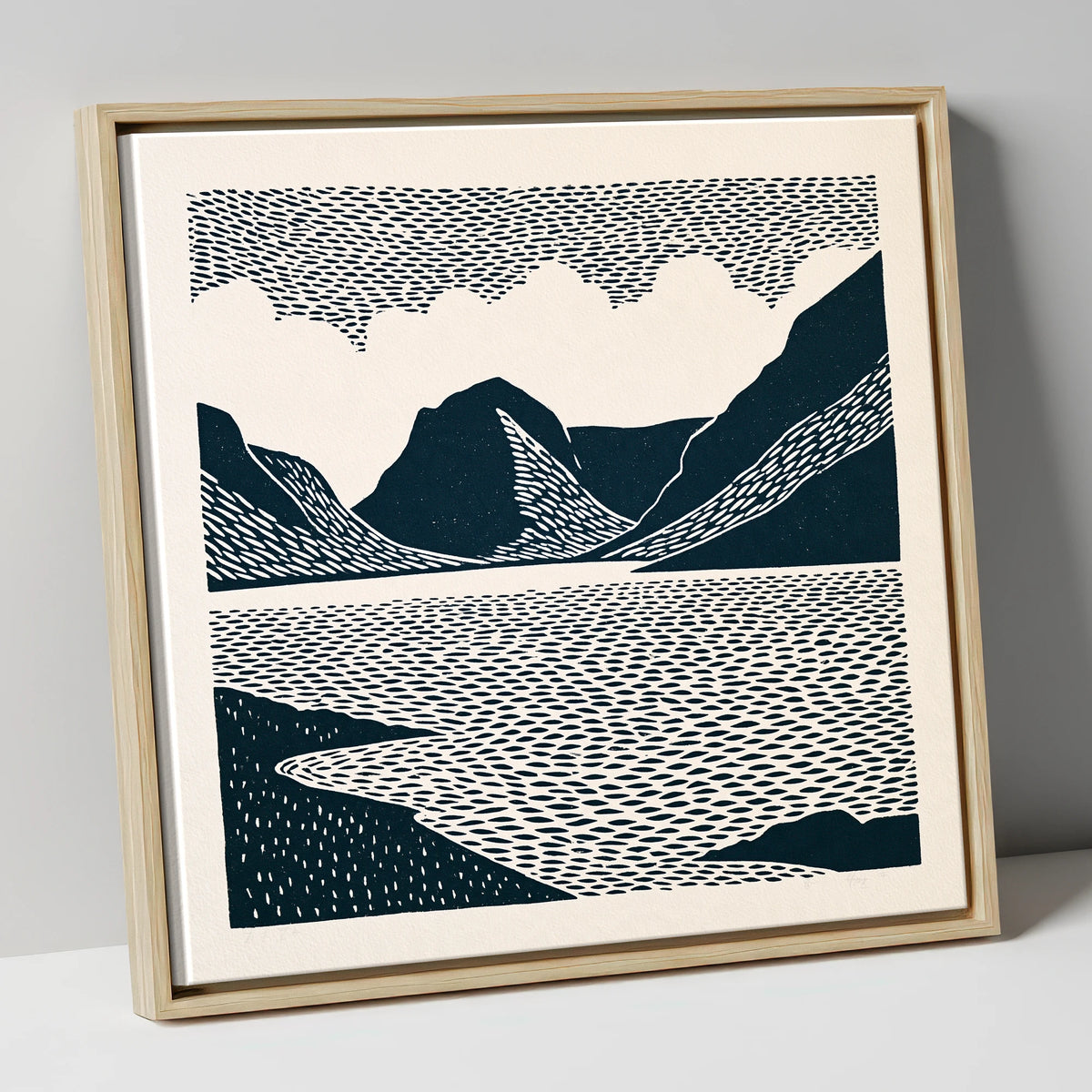 Crummock Water Graphic Landscape lake district lake canvas wall art in natural frame