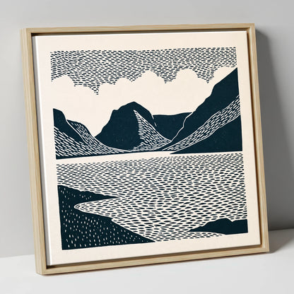 Crummock Water Graphic Landscape lake district lake canvas wall art in natural frame