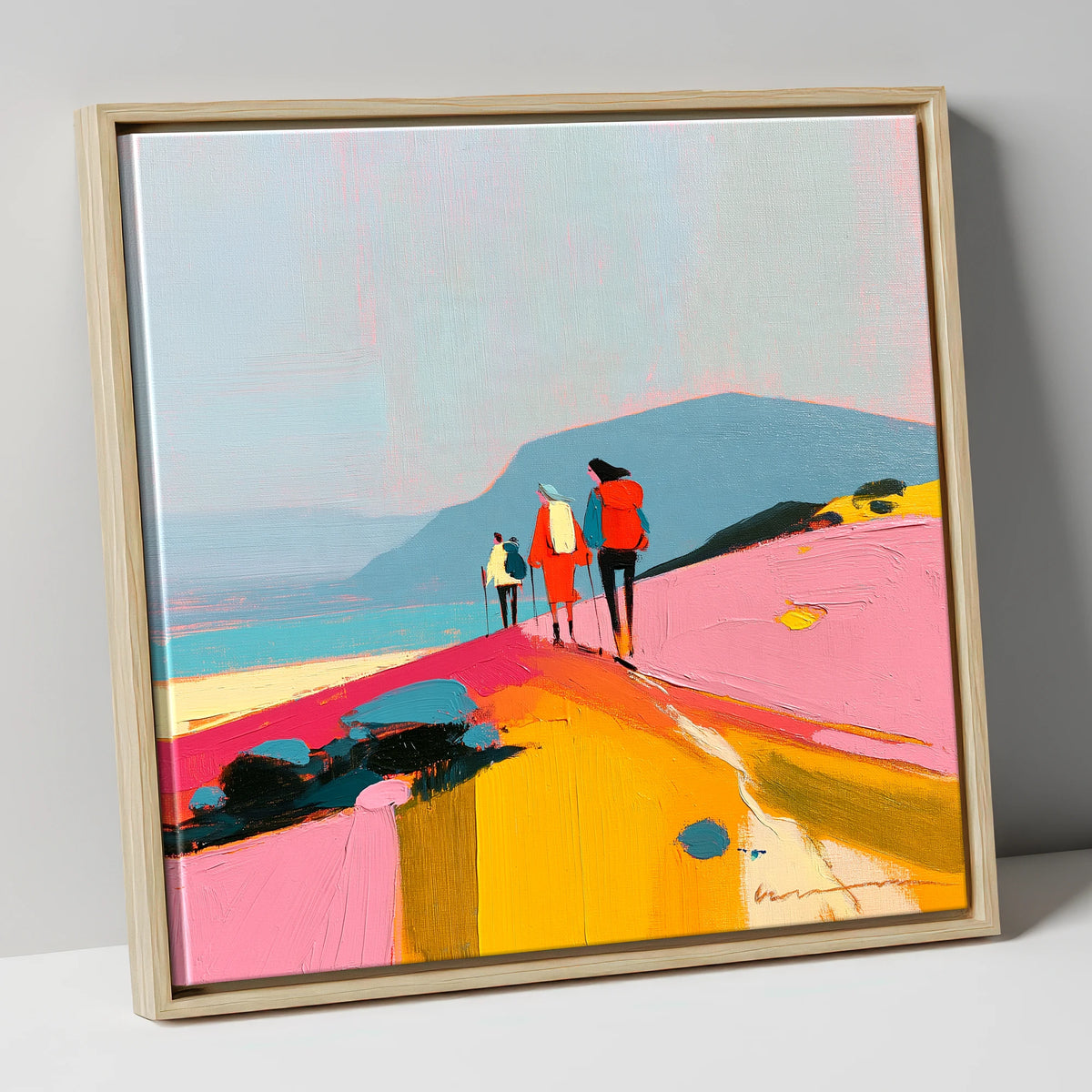 Bright Fell Ridge Walkers lake district fell canvas wall art in natural frame