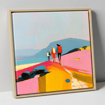Bright Fell Ridge Walkers lake district fell canvas wall art in natural frame