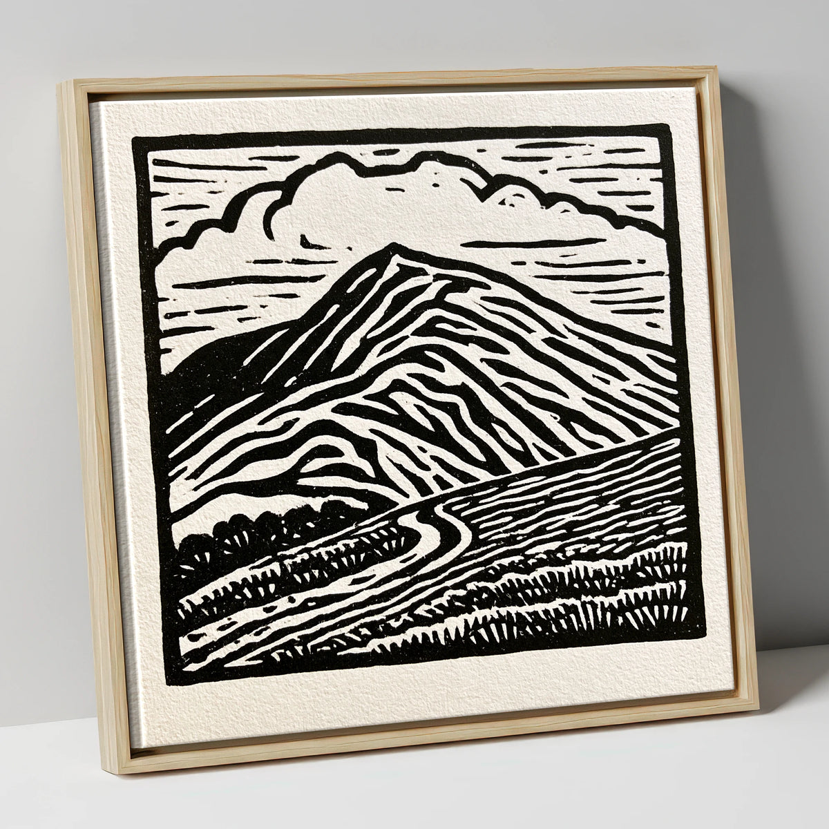 Black and White Blencathra Fell lake district fell canvas wall art in natural frame