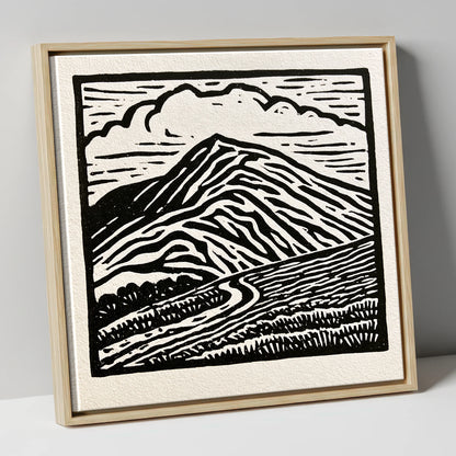 Black and White Blencathra Fell lake district fell canvas wall art in natural frame
