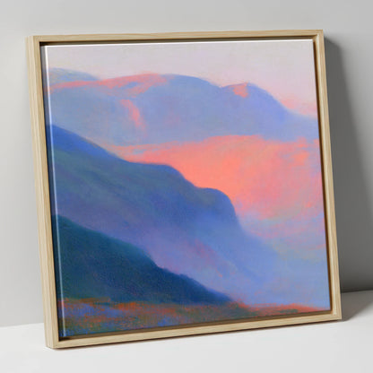 Fell Summit in Pink Twilight lake district fell canvas wall art in natural frame