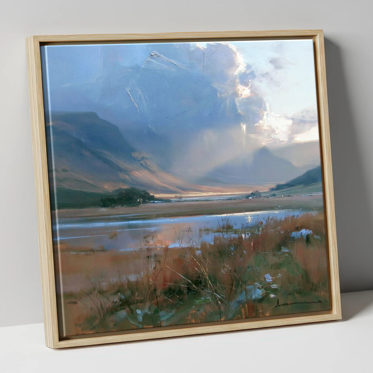 Breaking Storm Over The Fells lake district sky canvas wall art in natural frame