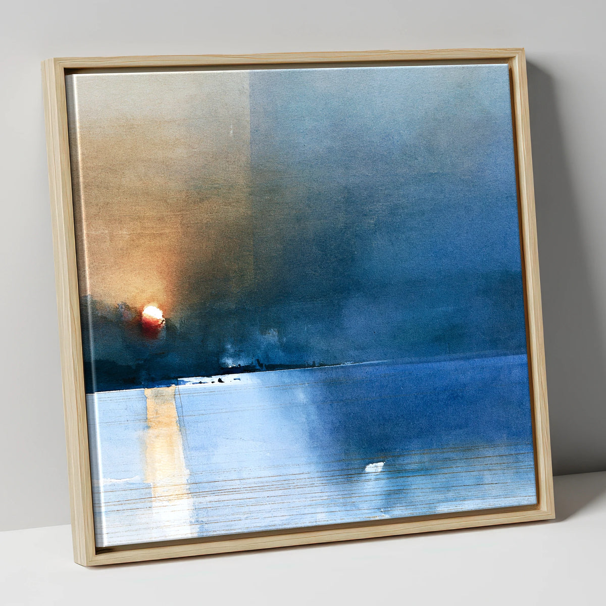 Indigo Sunset Over Lake Waters lake district lake canvas wall art in natural frame