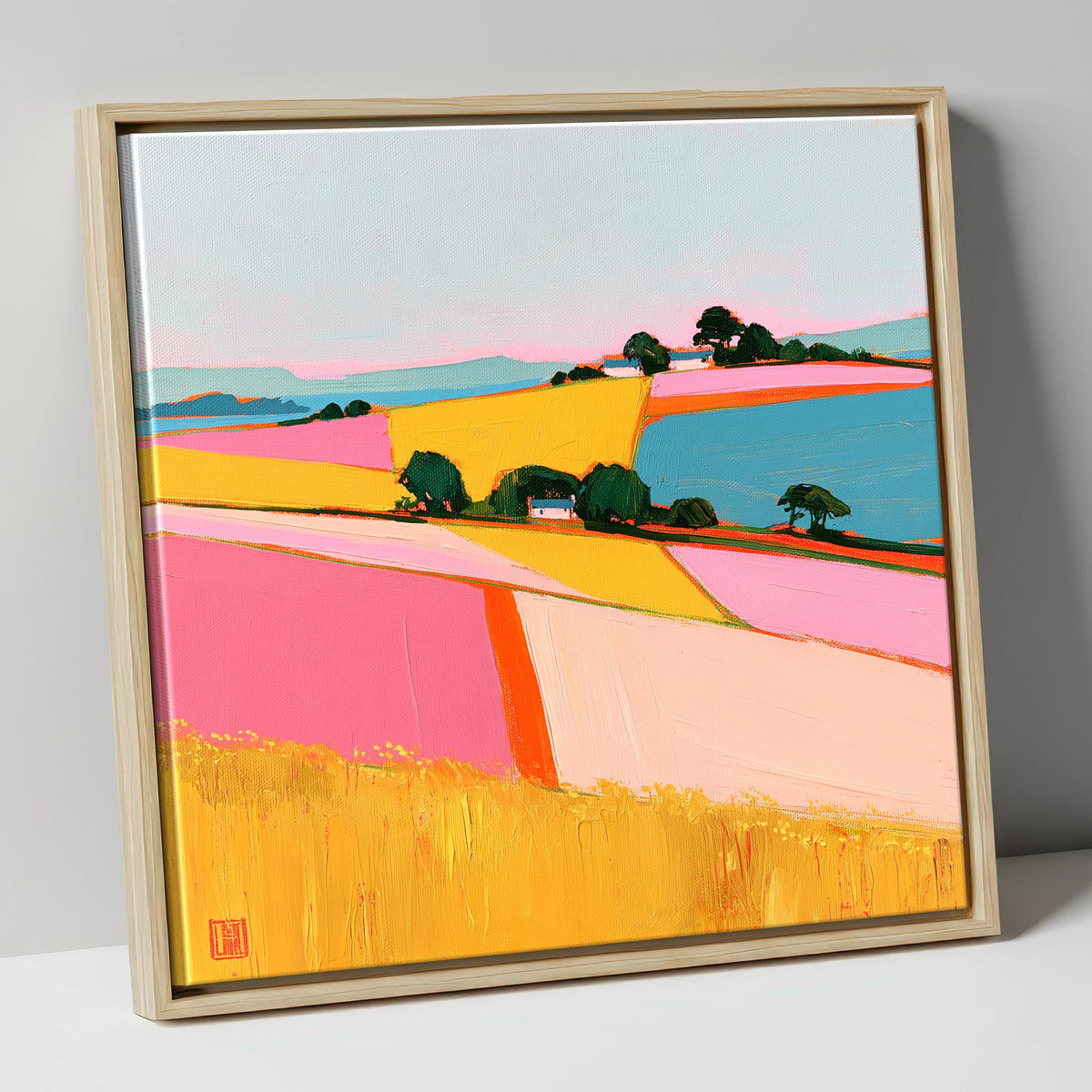 Vibrant Dale Patchwork Fields lake district valley canvas wall art in natural frame