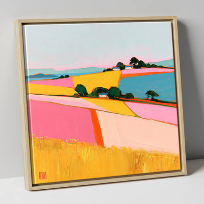 Vibrant Dale Patchwork Fields lake district valley canvas wall art in natural frame