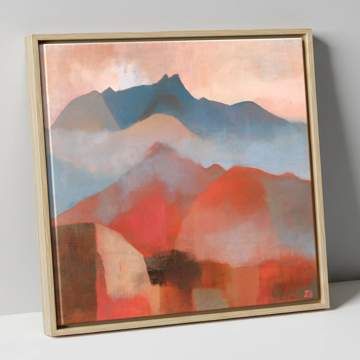 Terracotta and Slate Mountain Ridge lake district fell canvas wall art in natural frame