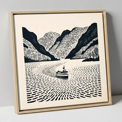 Ullswater Steamer on Swirling Waters lake district lake canvas wall art in natural frame