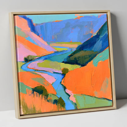 Bold Winding River Valley lake district waterfall canvas wall art in natural frame