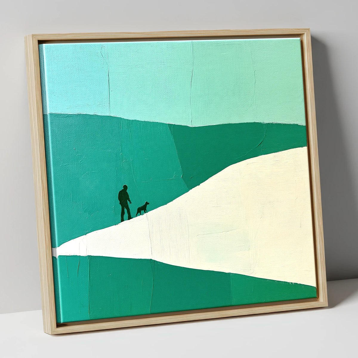 Teal and White Fell Walker gifts for dog walkers canvas wall art in natural frame