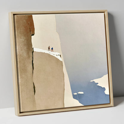 Climbers on a Snowy Precipice lake district walking canvas wall art in natural frame