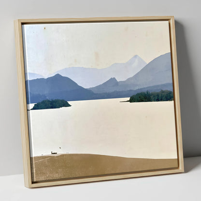 Pale Derwentwater From Crow Park lake district village canvas wall art in natural frame