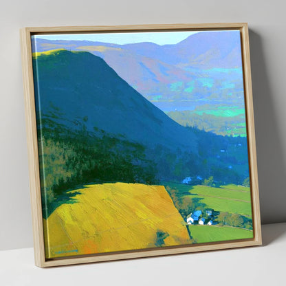 Vibrant Sunlight on Dodd Fell lake district fell canvas wall art in natural frame