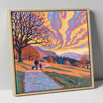Fiery Sky Dog Walk Keswick gifts for dog walkers canvas wall art in natural frame