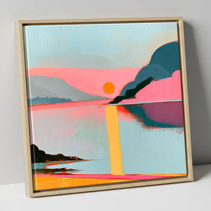 Bold Pink Sunset Over The Lake lake district lake canvas wall art in natural frame