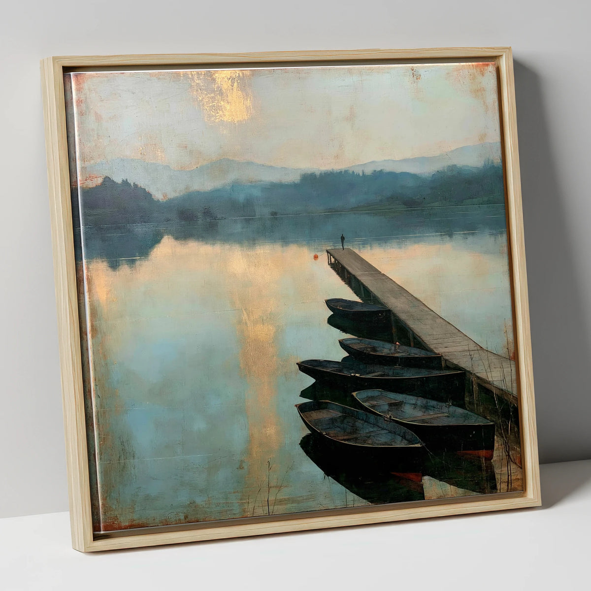 Windermere Jetty in Golden Light lake district lake canvas wall art in natural frame