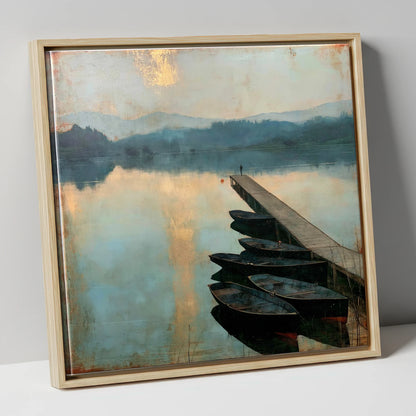 Windermere Jetty in Golden Light lake district lake canvas wall art in natural frame