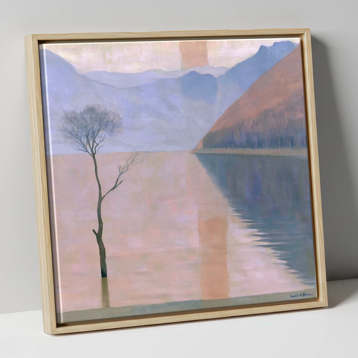 Buttermere Lone Tree in Pastel Light lake district lake canvas wall art in natural frame