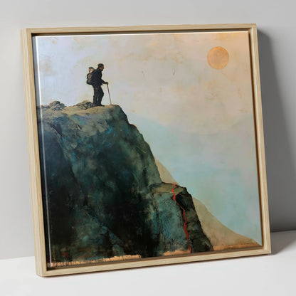 Striding Edge Silhouette and Golden Sun lake district walking canvas wall art in natural frame