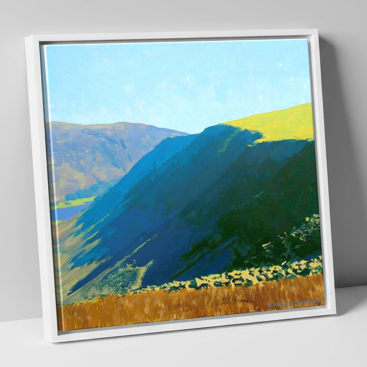 Steep Shadows on Gray Crag lake district fell canvas wall art in white frame