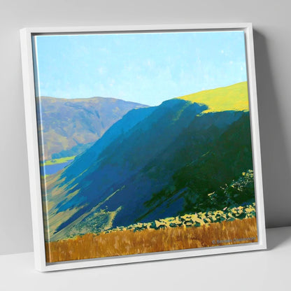 Steep Shadows on Gray Crag lake district fell canvas wall art in white frame