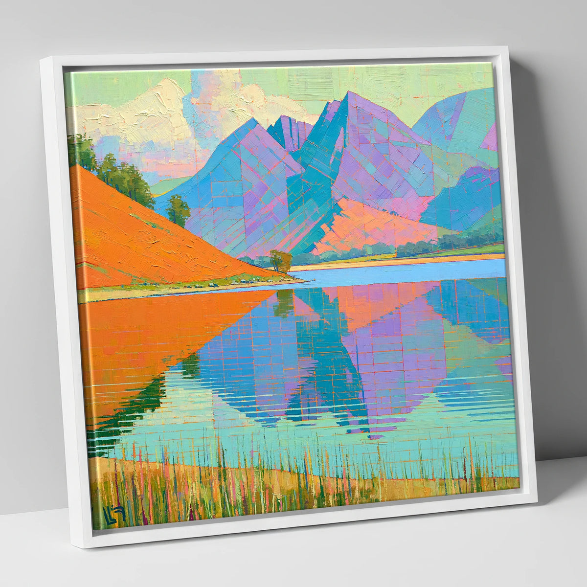 Vivid Loweswater Lake Reflection lake district lake canvas wall art in white frame