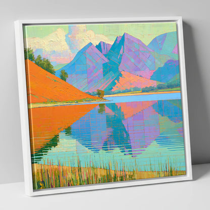 Vivid Loweswater Lake Reflection lake district lake canvas wall art in white frame