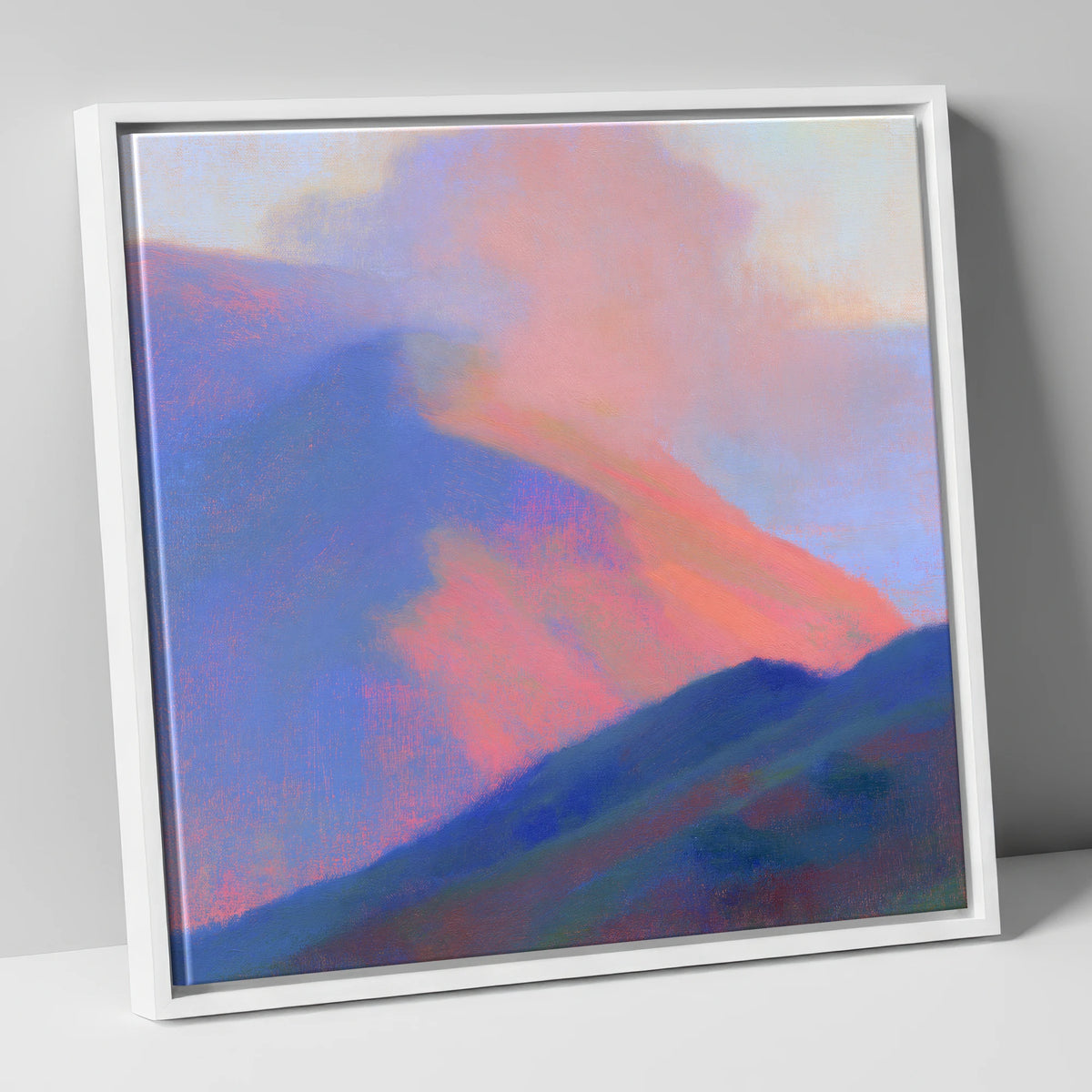 Pink Light on Rolling Fells lake district fell canvas wall art in white frame