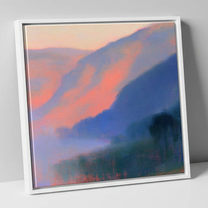 Pink Dawn Over Valley Mist lake district sky canvas wall art in white frame