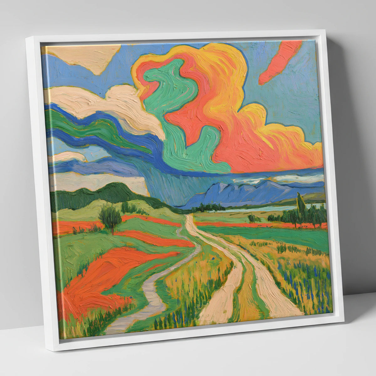 Vivid Storm Over the Fells lake district sky canvas wall art in white frame