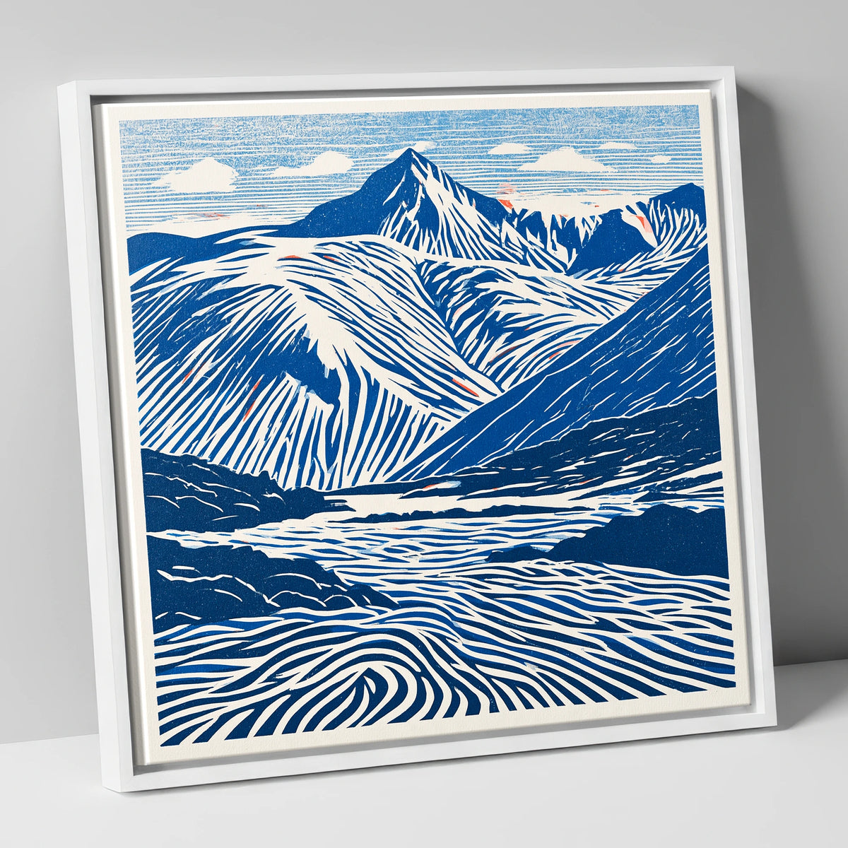 Cobalt Blue Scafell Pike lake district fell canvas wall art in white frame