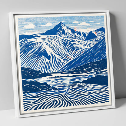Cobalt Blue Scafell Pike lake district fell canvas wall art in white frame
