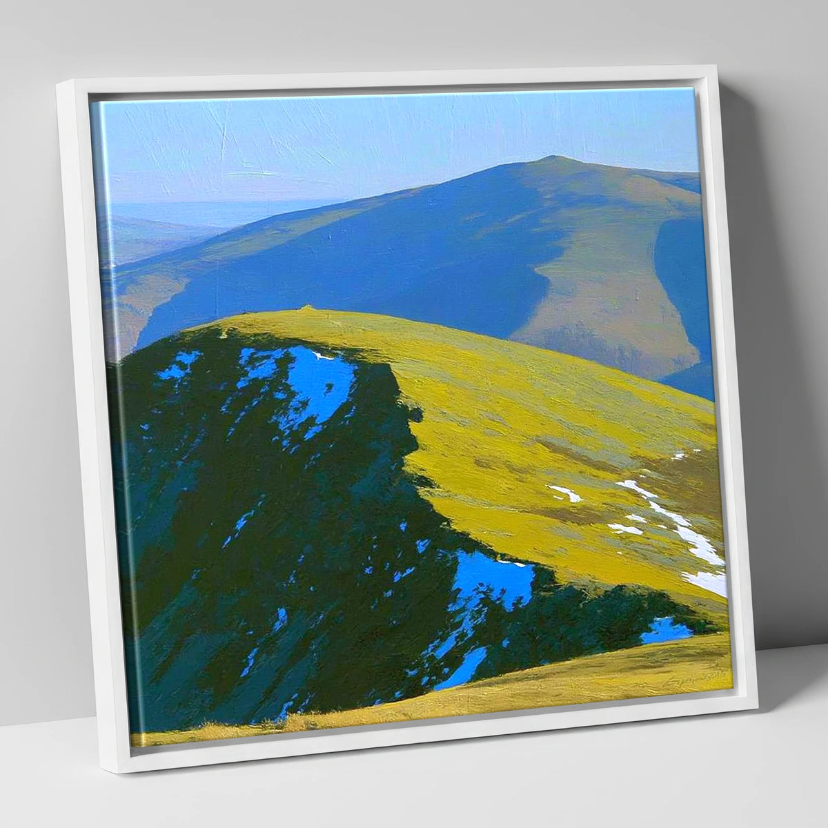 Sunlight and Shadow on Hart Side lake district fell canvas wall art in white frame