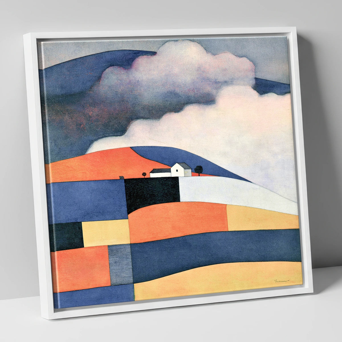 Patchwork Rolling Fells Under Cloud lake district fell canvas wall art in white frame
