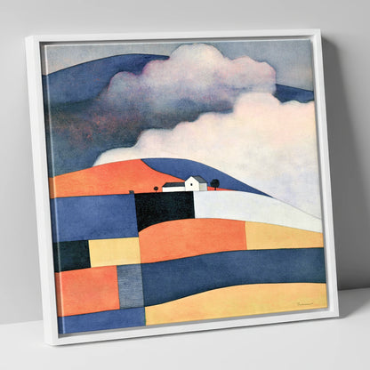 Patchwork Rolling Fells Under Cloud lake district fell canvas wall art in white frame