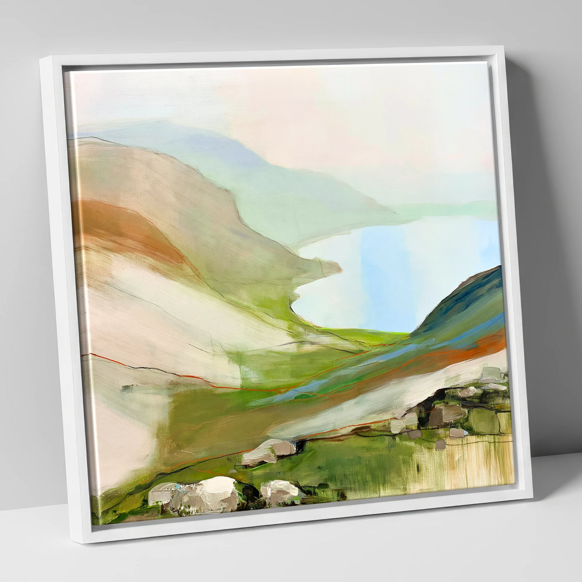 Azure Lake from the Summit lake district fell canvas wall art in white frame