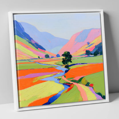 Bright Lakeland Valley Mist lake district sky canvas wall art in white frame