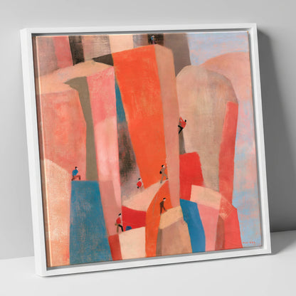 Geometric Climbers on a Crag lake district walking canvas wall art in white frame