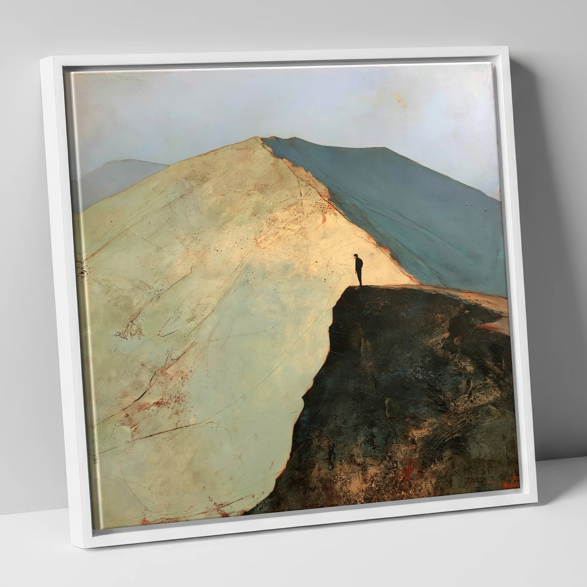 Walker on Striding Edge Helvellyn lake district walking canvas wall art in white frame