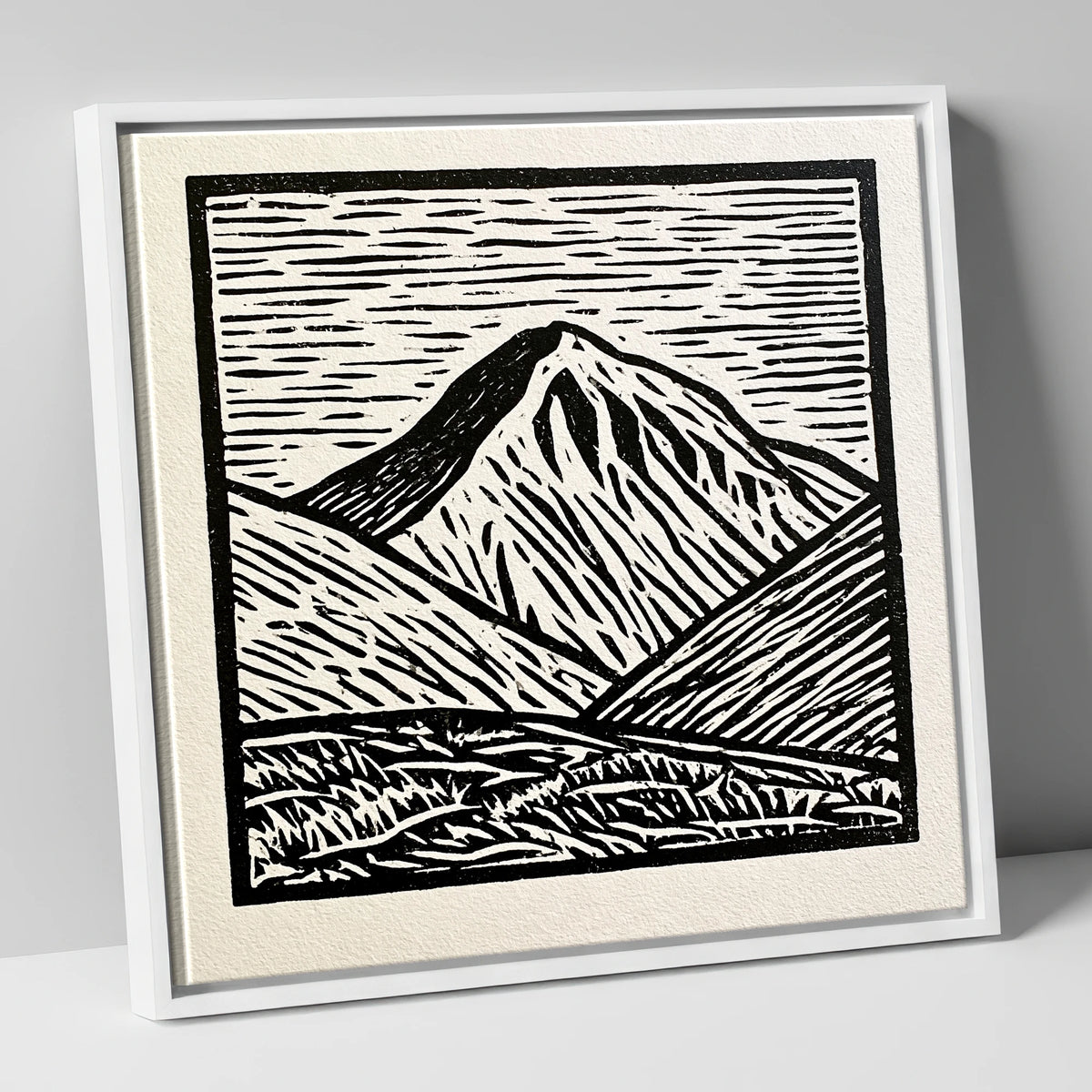 Monochrome Great Gable Peak lake district fell canvas wall art in white frame
